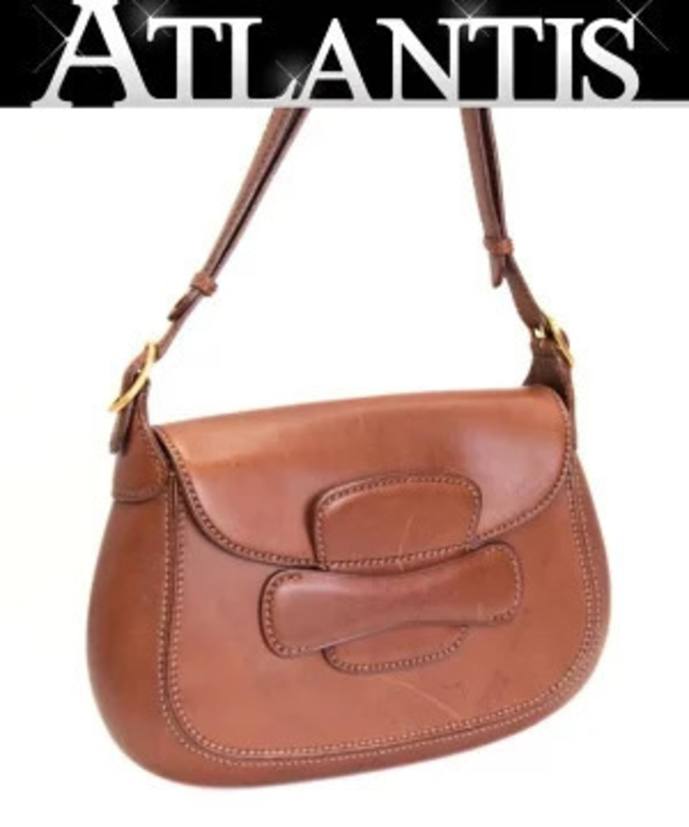 Gucci brown leather shoulder bag adjustable strap foldover flap